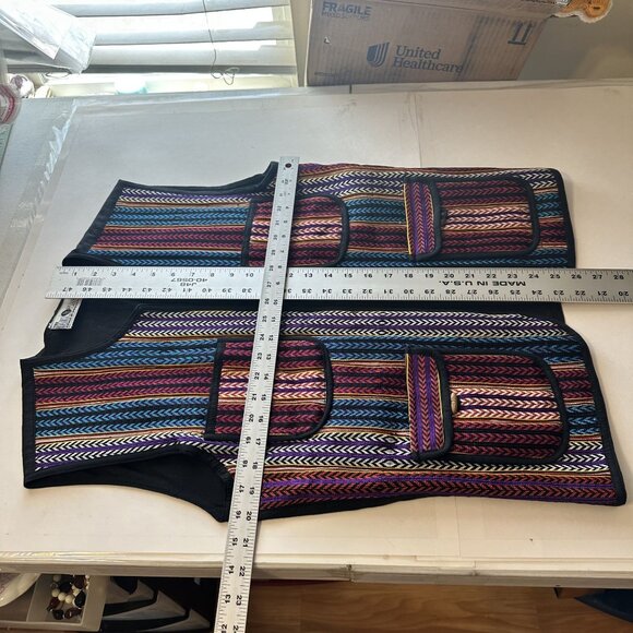 Vtg Womens Multicolor Striped Vest Front Pockets Daily Planet Zip Up Cotton - Picture 4 of 9